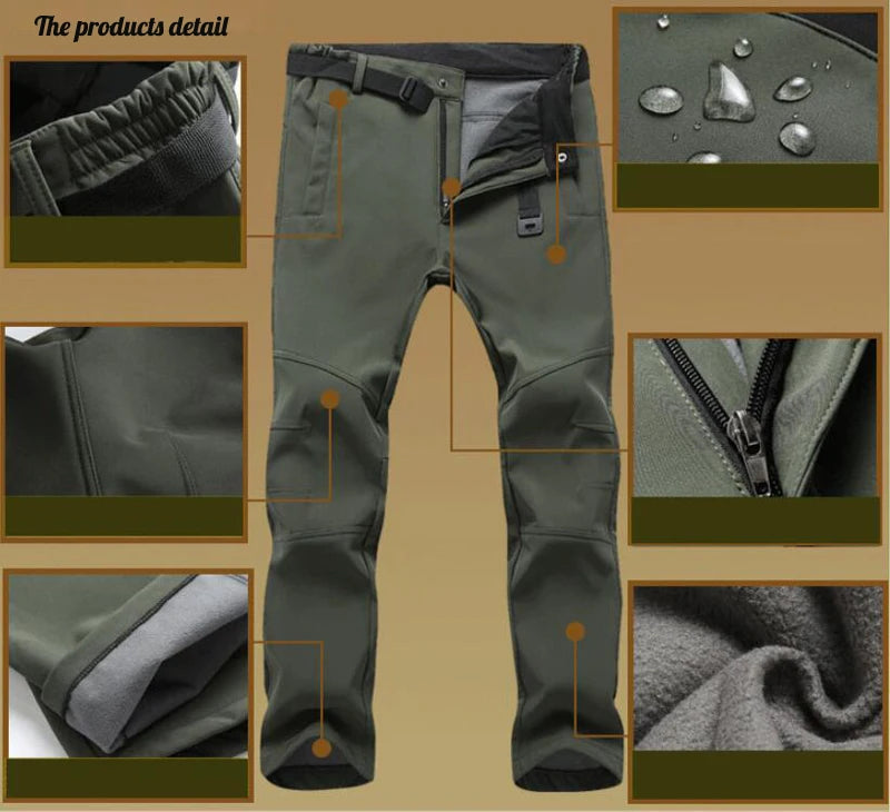 Winter Pants Soft Shell Waterproof Windproof Fleece Pants Men Sports Outdoor Trekking Camping Hiking Mountain Skiing Trousers