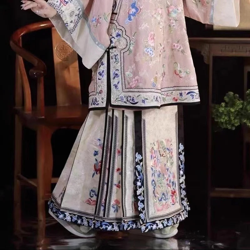 Late Qing Dynasty Ethnic Clothing Heavy Industry Printing Han Women's Hanfu Horse Face Skirt Girls Classic Summer Thin