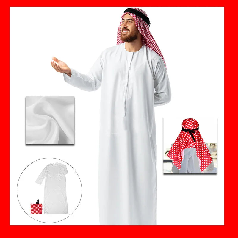 Arabic Red Turban Clothing Scarf Desert Costume for Men Dubai Cosplay Aldult for Men Ethnic Clothes Cosplay Dubai Middle East