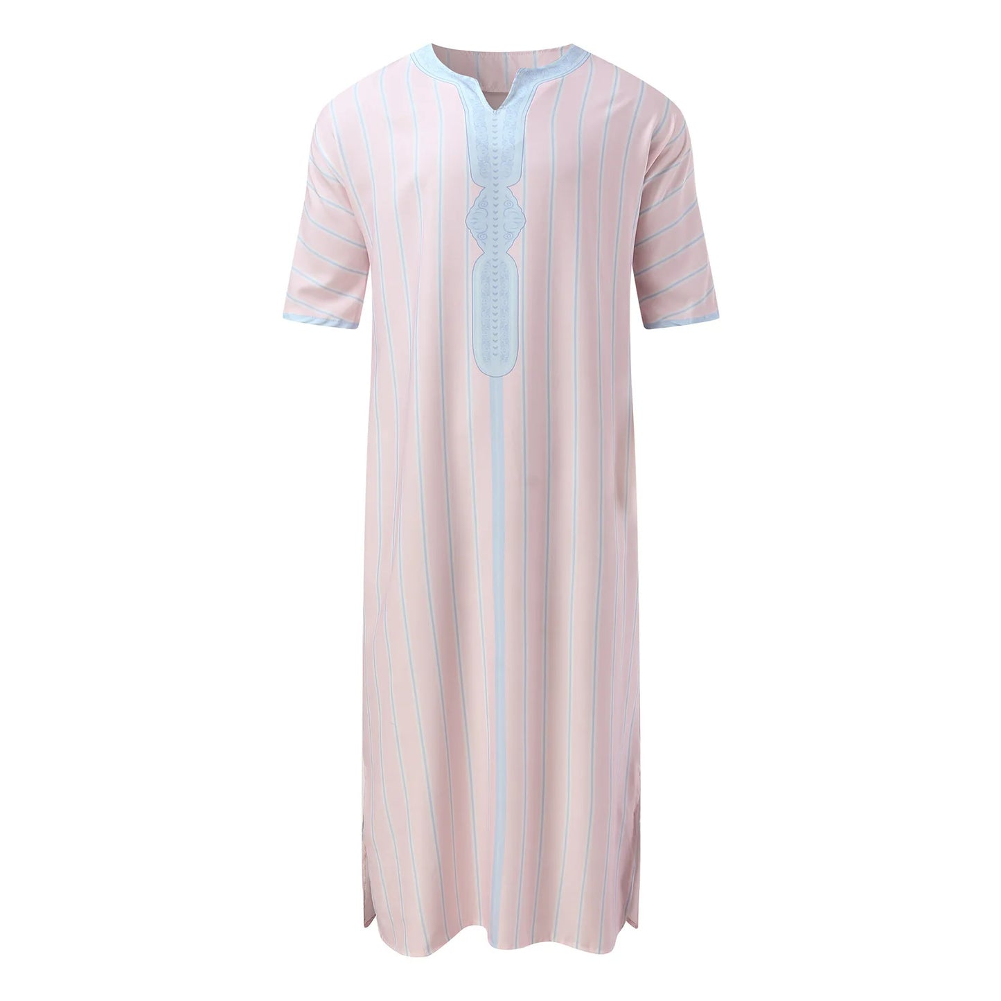 Kaftan Summer Middle Eastern Men's Arab Robe Loose V-neck Short Sleeved Printed Men's Muslim Clothing Islamic Clothing Kaftan