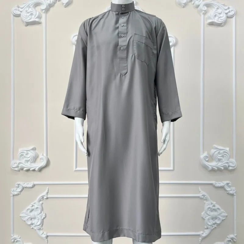 Men's Robe Qatari Stand Collar Robe Pocket Design Arabic Middle Eastern Men's Clothing