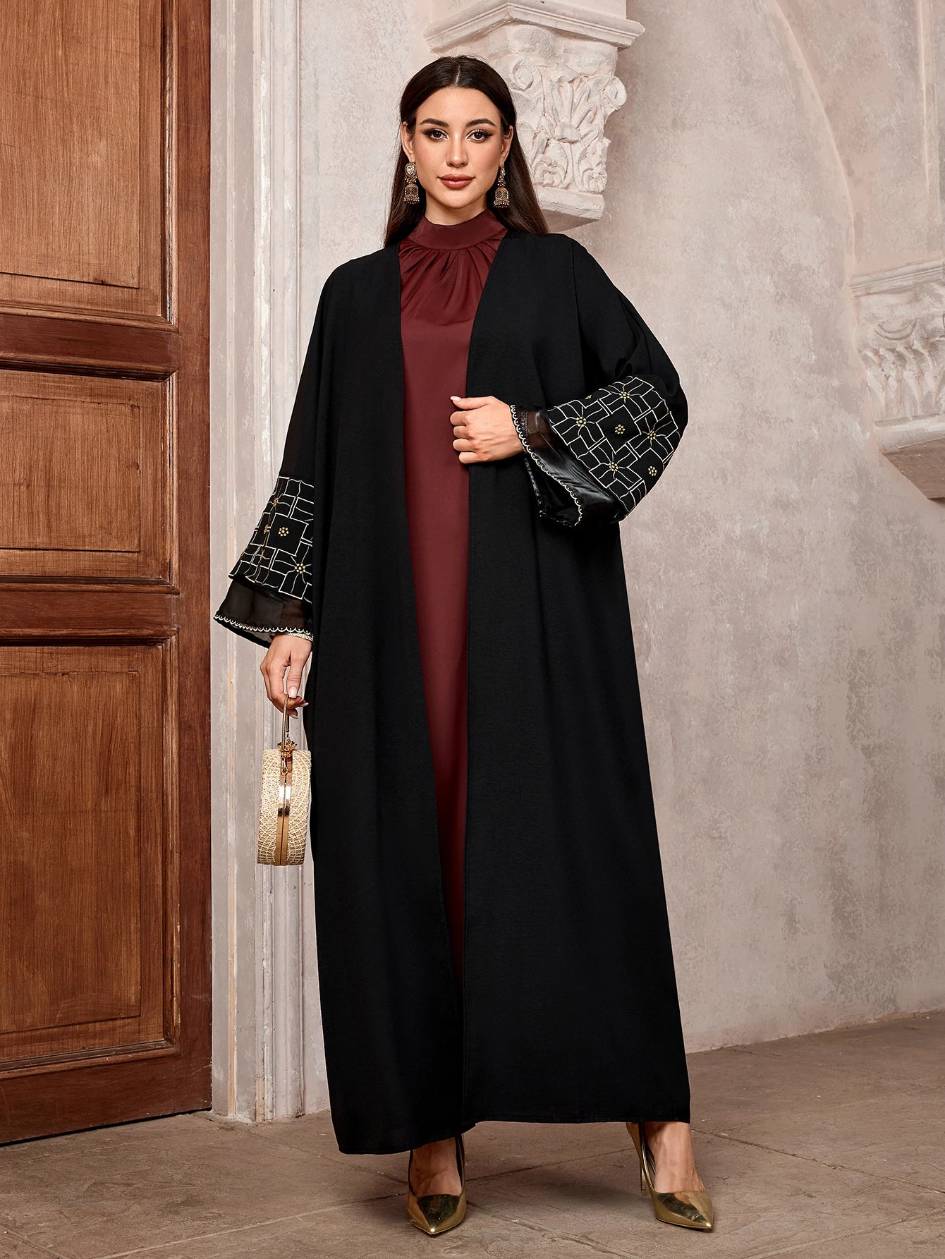 Muslim women Arabic Dubai Abaya Embroidery Long Dress Kaftan Modest Robe Femme Islam African Solid Soft Maxi Dresses Clothing 