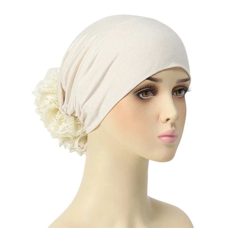 Ramadan Islamic Muslim Modal Cotton Underscarf Plain Lace Floral Wrinkle Hijab Head Scarves Tie Rope Turbans Head Bonne Caps
