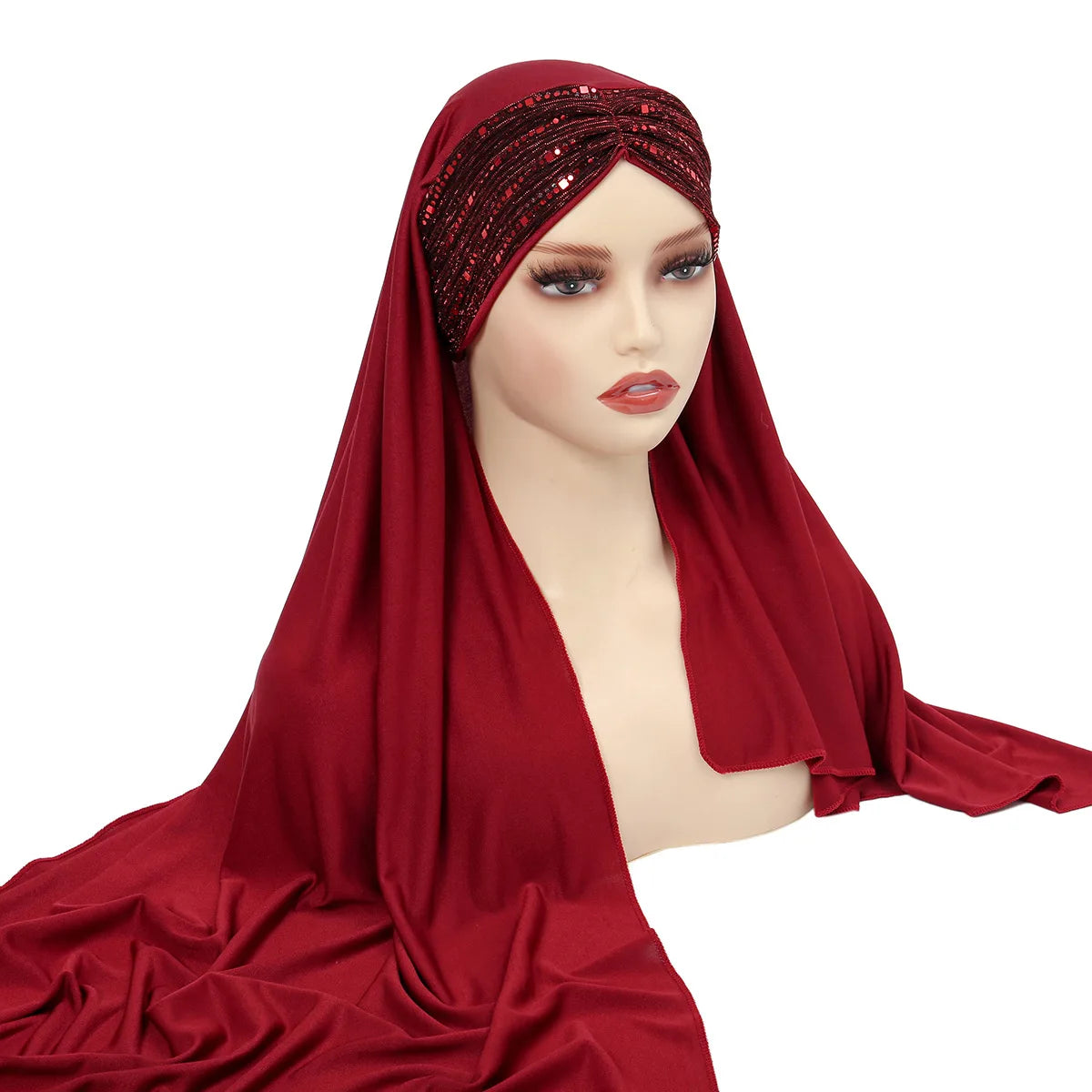 New Muslim Women Khimar Sequin Hijab Cross Forehead Scarf Headwrap Islamic Clothing Headscarf Amira Headband Turbante Mujer