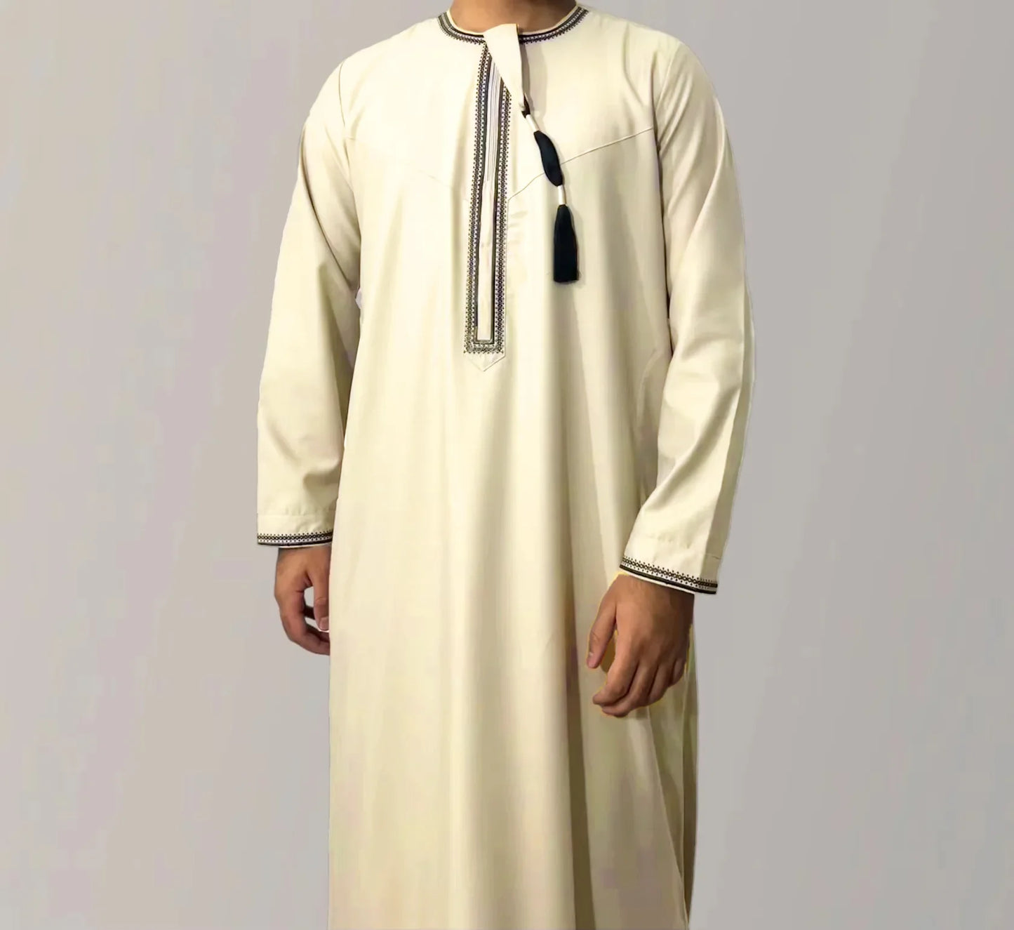 Aman Abaya Jubba Thobe for Men Saudi Arab Kaftan Muslim Men Long Sleeve Pullover Dress Rayer Robe Afghan Male Islam Clothing