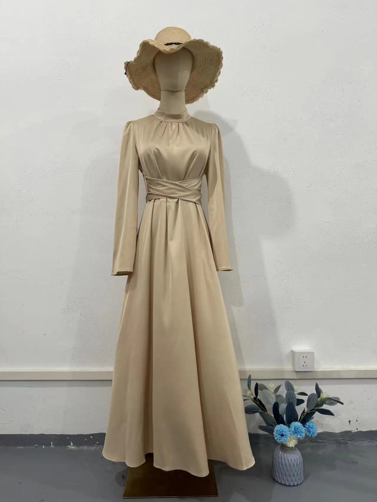 Eid Muslim Party Dress for Women Abaya Morocco Satin Dresses Ramadan Lace-up Abayas Kaftan Islam Dubai Arab Long Robe
