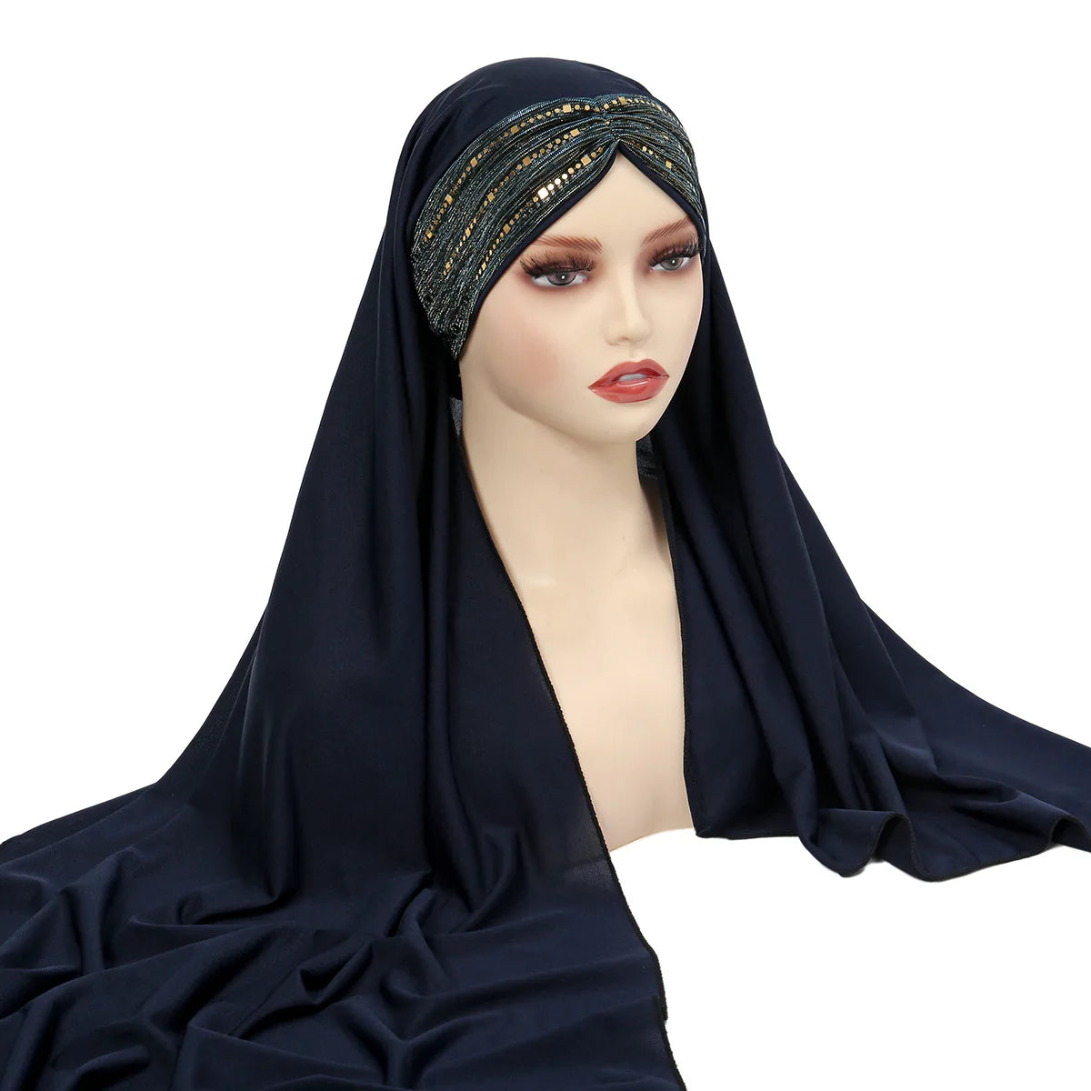 New Muslim Women Khimar Sequin Hijab Cross Forehead Scarf Headwrap Islamic Clothing Headscarf Amira Headband Turbante Mujer