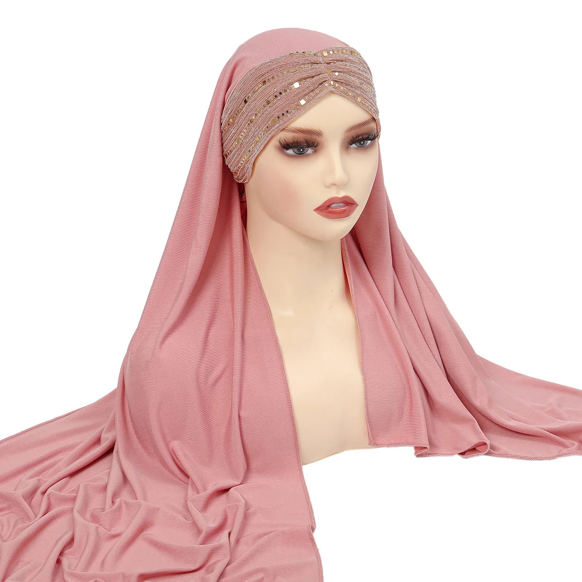 New Muslim Women Khimar Sequin Hijab Cross Forehead Scarf Headwrap Islamic Clothing Headscarf Amira Headband Turbante Mujer