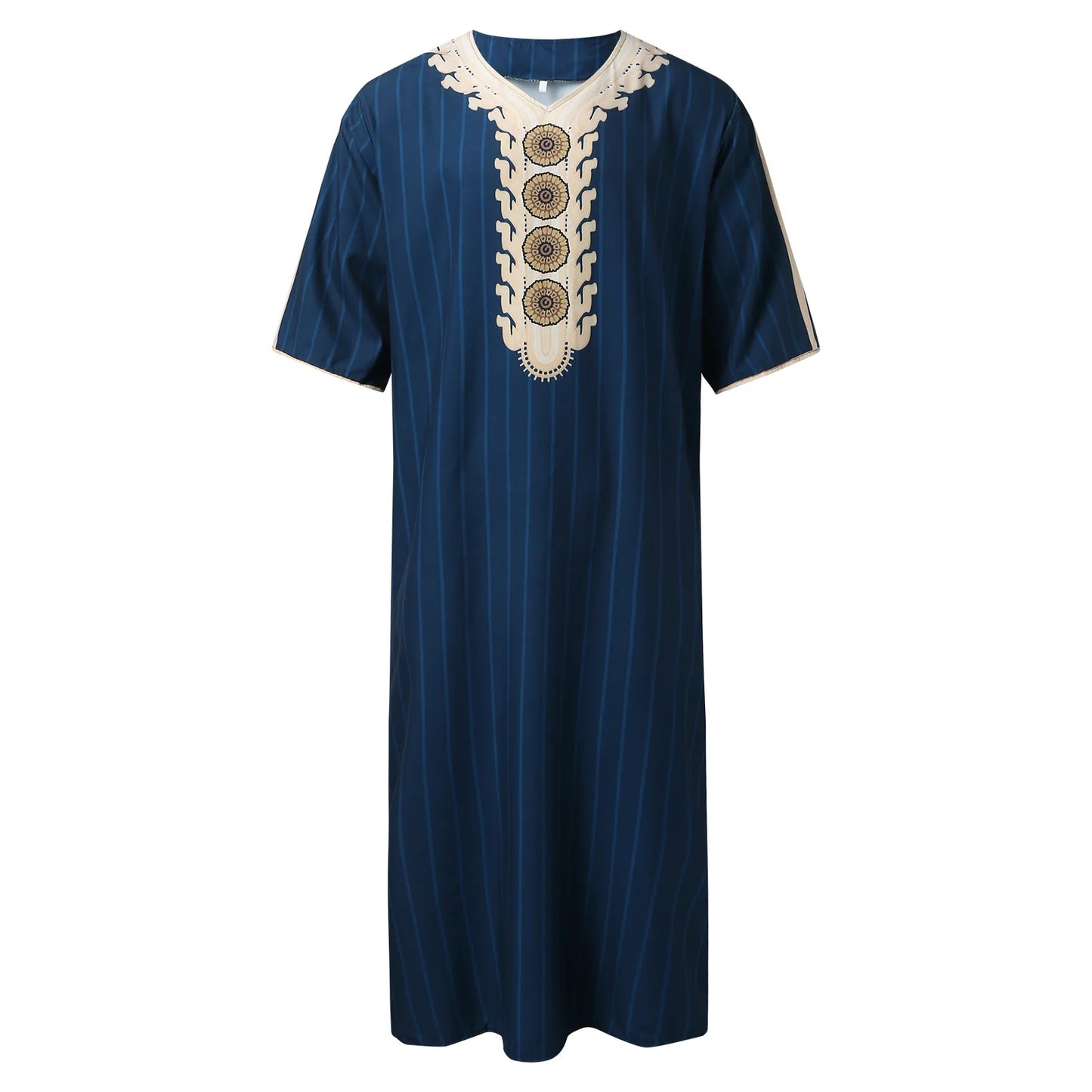 Kaftan Summer Middle Eastern Men's Arab Robe Loose V-neck Short Sleeved Printed Men's Muslim Clothing Islamic Clothing Kaftan