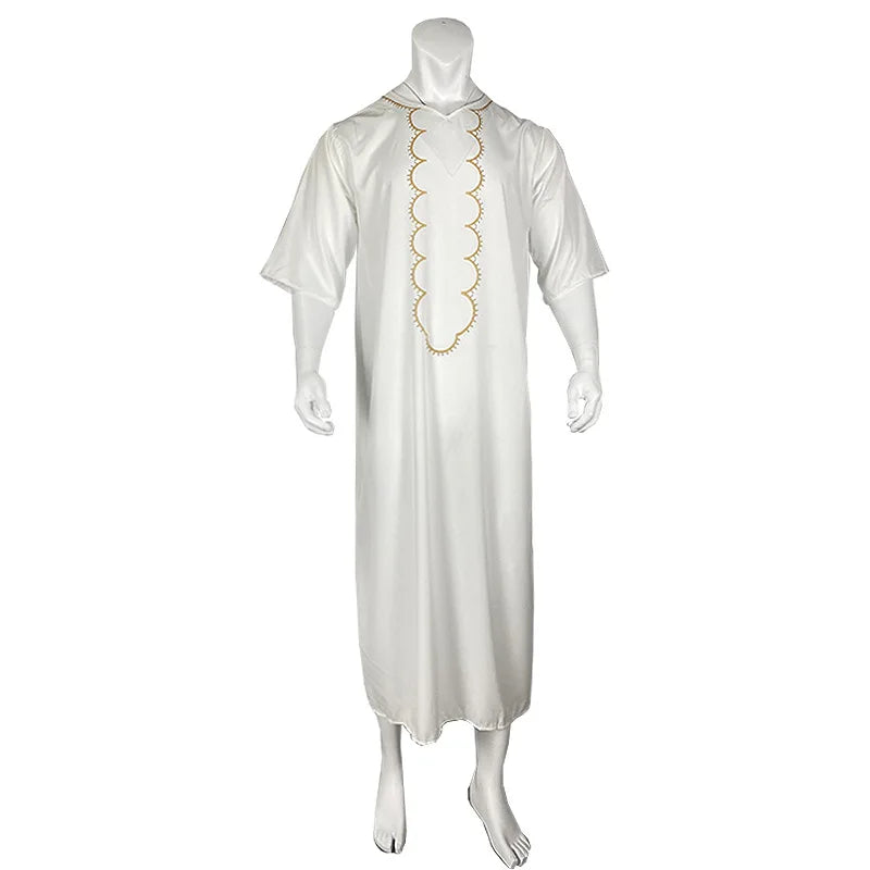 Kaftan Summer Middle Eastern Men's Arab Robe Loose V-neck Short Sleeved Printed Men's Muslim Clothing Islamic Clothing Kaftan