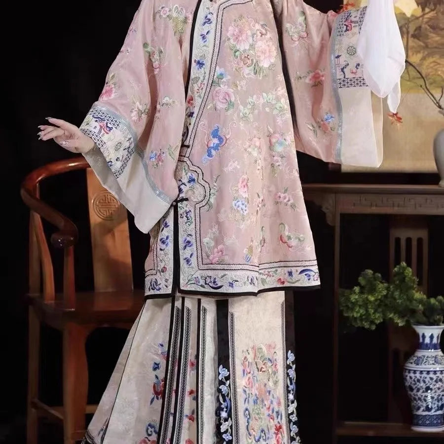 Late Qing Dynasty Ethnic Clothing Heavy Industry Printing Han Women's Hanfu Horse Face Skirt Girls Classic Summer Thin