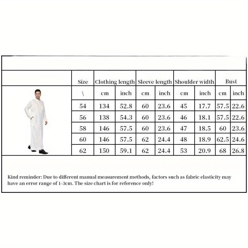 Men's Robe Qatari Stand Collar Robe Pocket Design Arabic Middle Eastern Men's Clothing