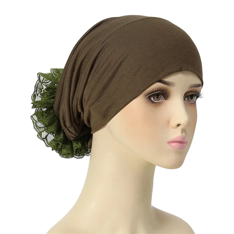 Ramadan Islamic Muslim Modal Cotton Underscarf Plain Lace Floral Wrinkle Hijab Head Scarves Tie Rope Turbans Head Bonne Caps