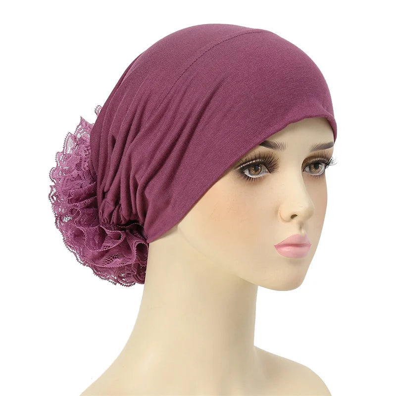 Ramadan Islamic Muslim Modal Cotton Underscarf Plain Lace Floral Wrinkle Hijab Head Scarves Tie Rope Turbans Head Bonne Caps