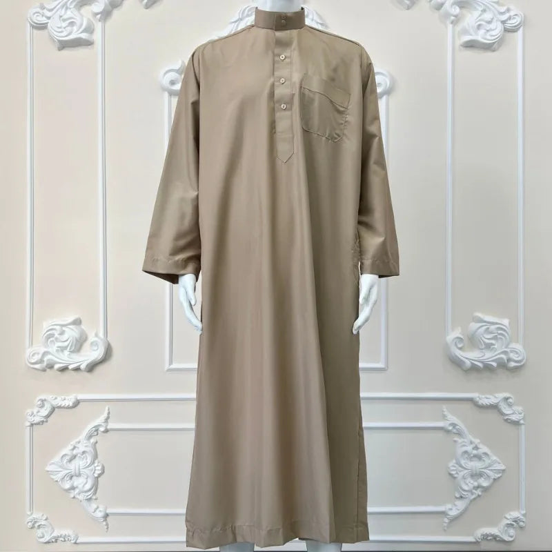 Men's Robe Qatari Stand Collar Robe Pocket Design Arabic Middle Eastern Men's Clothing