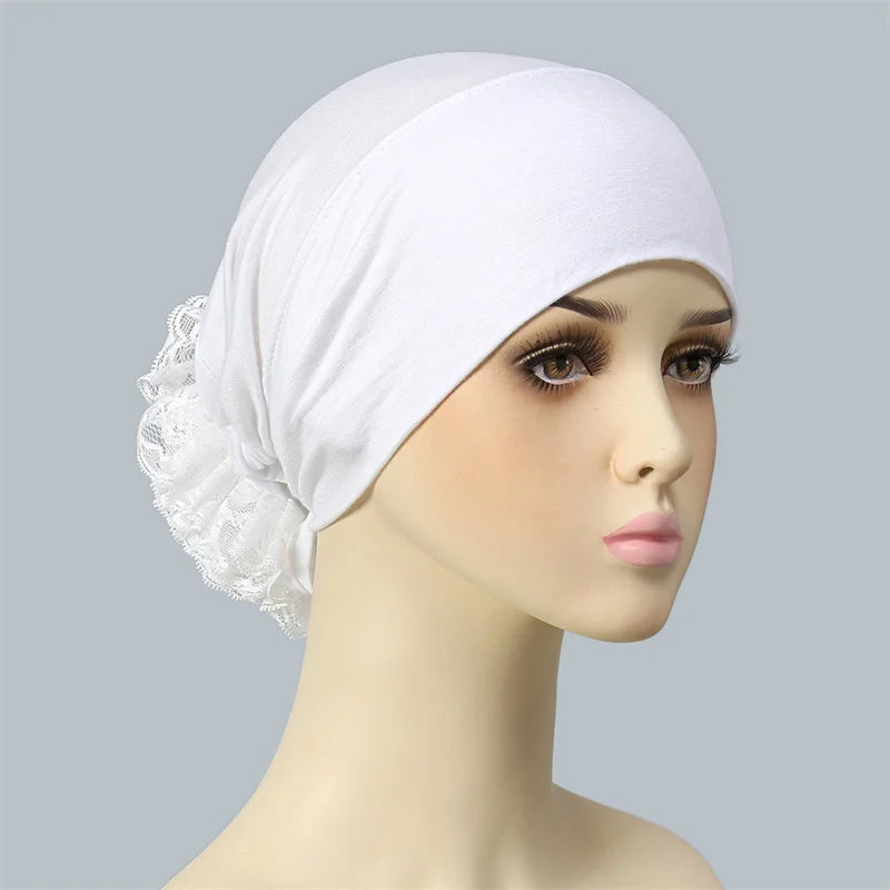 Ramadan Islamic Muslim Modal Cotton Underscarf Plain Lace Floral Wrinkle Hijab Head Scarves Tie Rope Turbans Head Bonne Caps