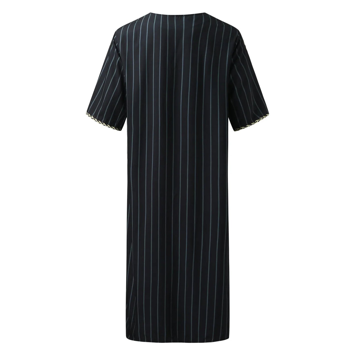 Muslim Men'S Clothing Hand-Embroidered Loose Breathable Summer Fashion Loose Robe Dubai Luxury V-Neck Short Sleeve Printing