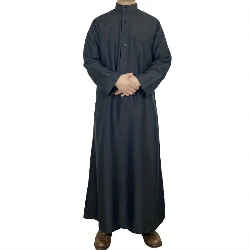 Men's Robe Qatari Stand Collar Robe Pocket Design Arabic Middle Eastern Men's Clothing