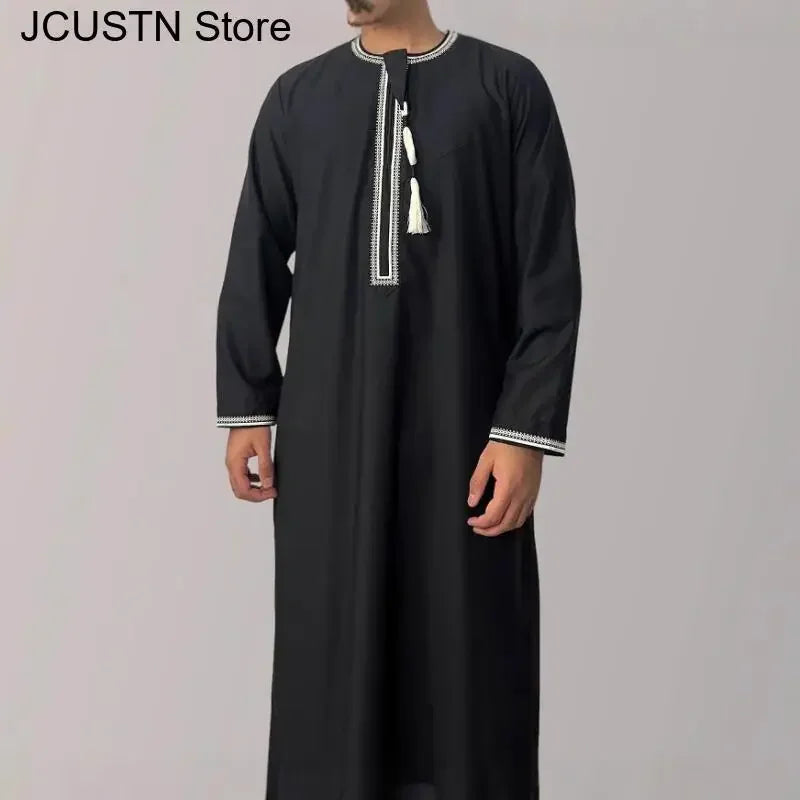 Aman Abaya Jubba Thobe for Men Saudi Arab Kaftan Muslim Men Long Sleeve Pullover Dress Rayer Robe Afghan Male Islam Clothing