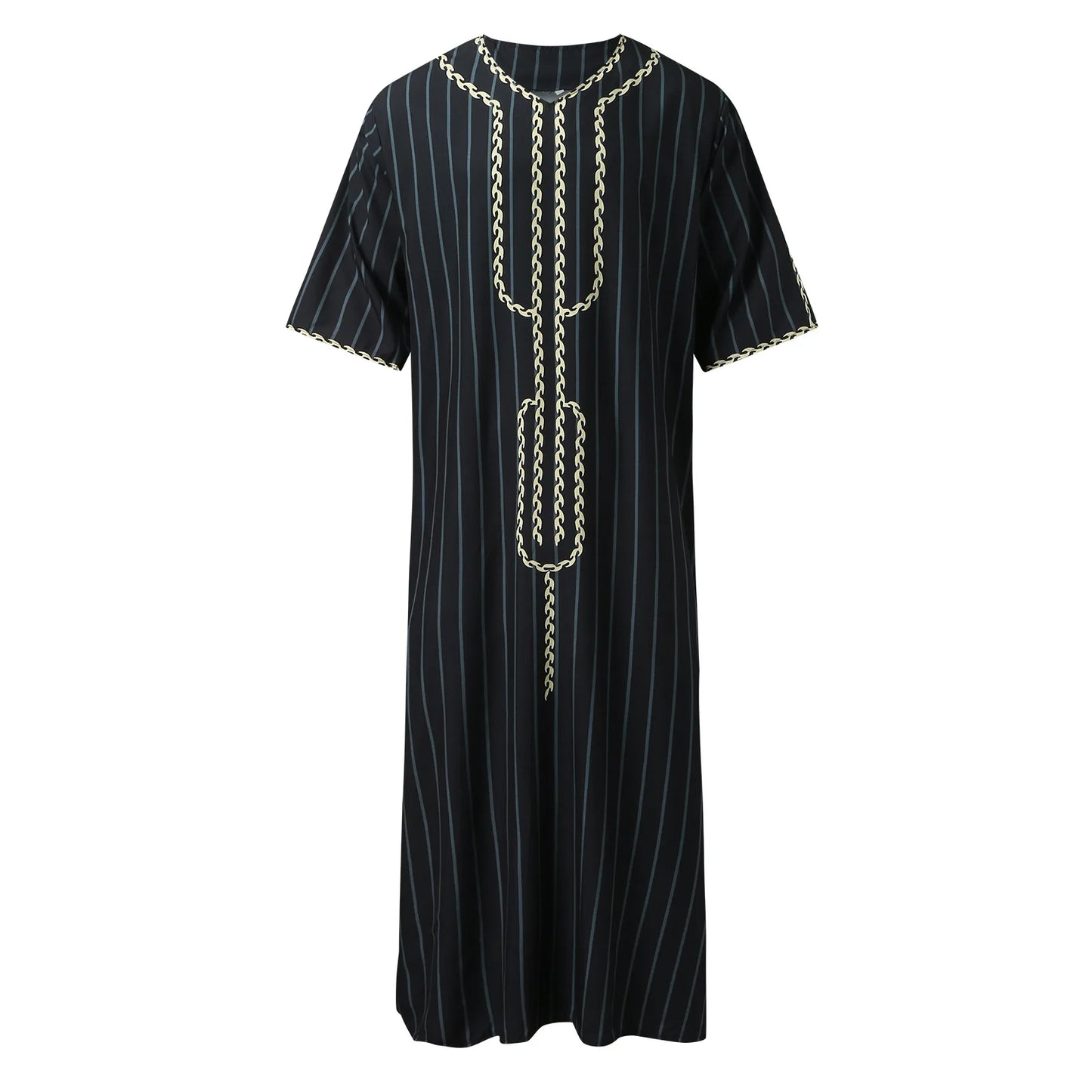 Kaftan Summer Middle Eastern Men's Arab Robe Loose V-neck Short Sleeved Printed Men's Muslim Clothing Islamic Clothing Kaftan