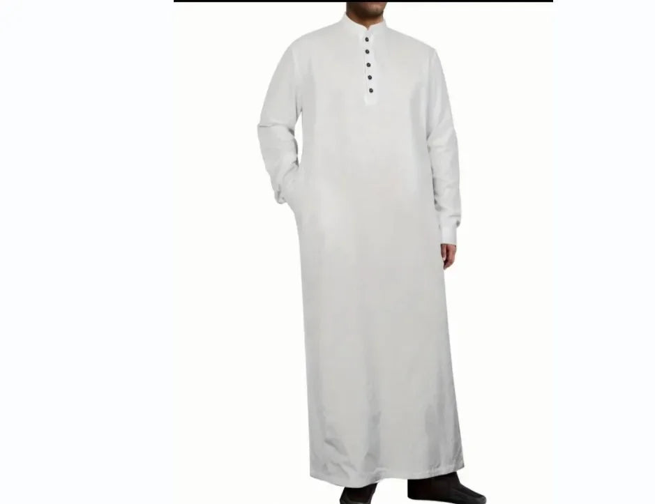 Muslim Robe Men Stand Collar Button Robe Saudi Arabia Kaftan Musulman Abaya Qamis Caftan Fashion Islam Dress Eid S-3XL 2024 New