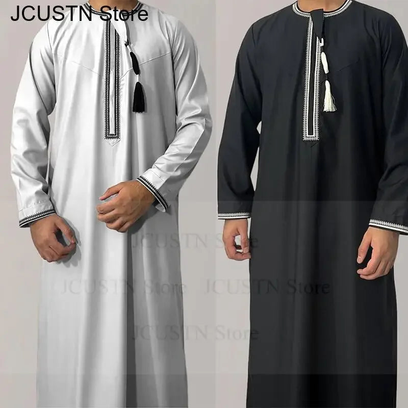 Aman Abaya Jubba Thobe for Men Saudi Arab Kaftan Muslim Men Long Sleeve Pullover Dress Rayer Robe Afghan Male Islam Clothing