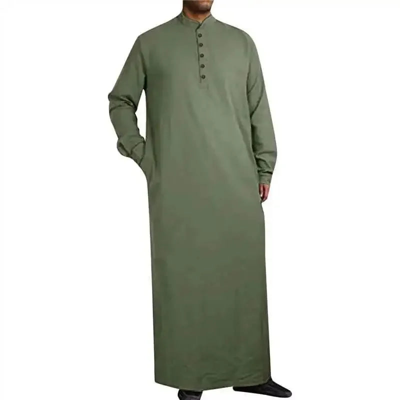 Muslim Robe Men Stand Collar Button Robe Saudi Arabia Kaftan Musulman Abaya Qamis Caftan Fashion Islam Dress Eid S-3XL 2024 New