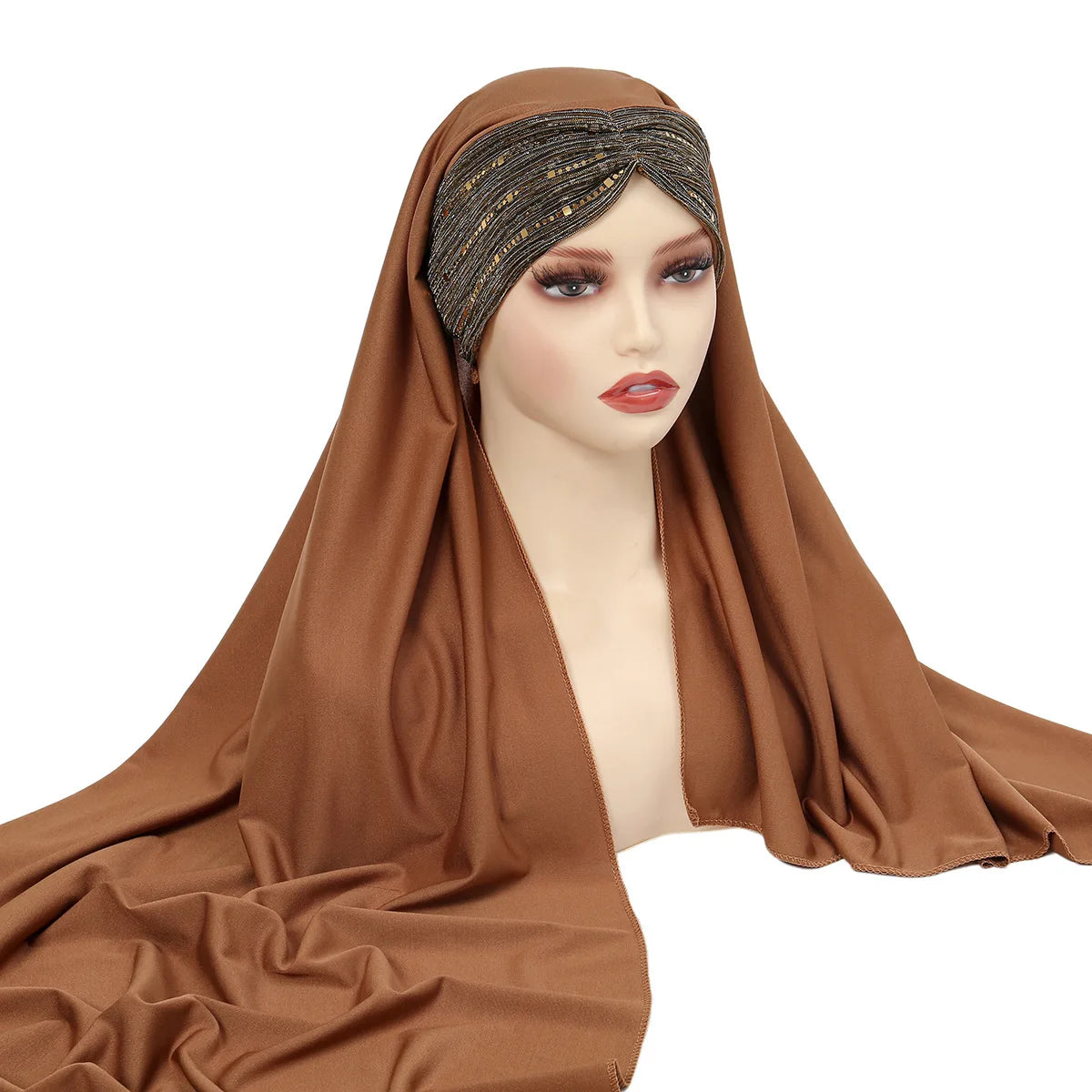 New Muslim Women Khimar Sequin Hijab Cross Forehead Scarf Headwrap Islamic Clothing Headscarf Amira Headband Turbante Mujer