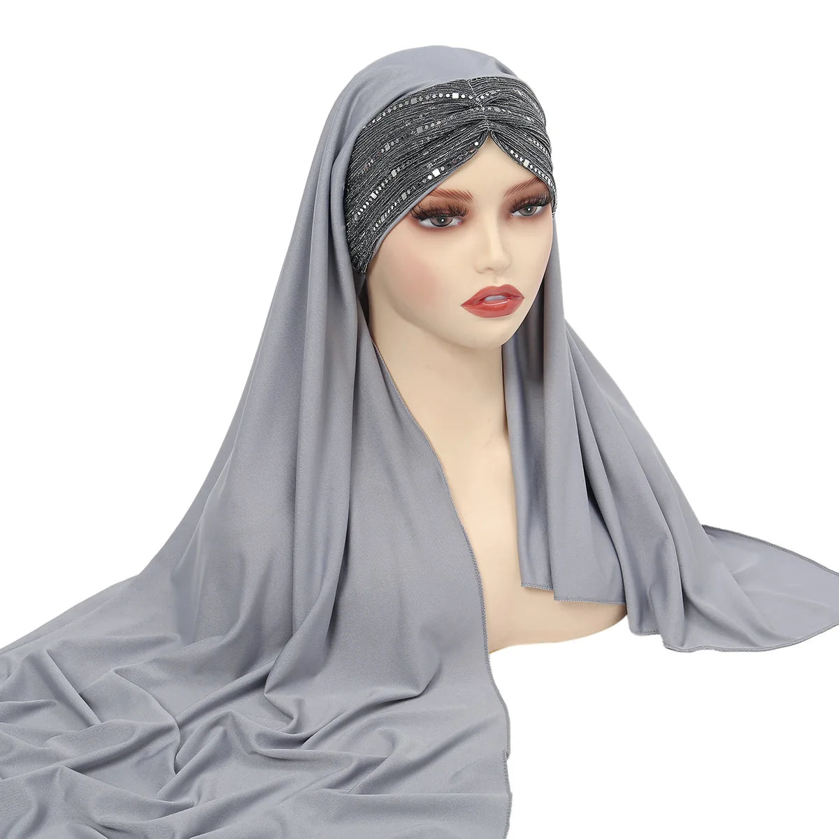 New Muslim Women Khimar Sequin Hijab Cross Forehead Scarf Headwrap Islamic Clothing Headscarf Amira Headband Turbante Mujer