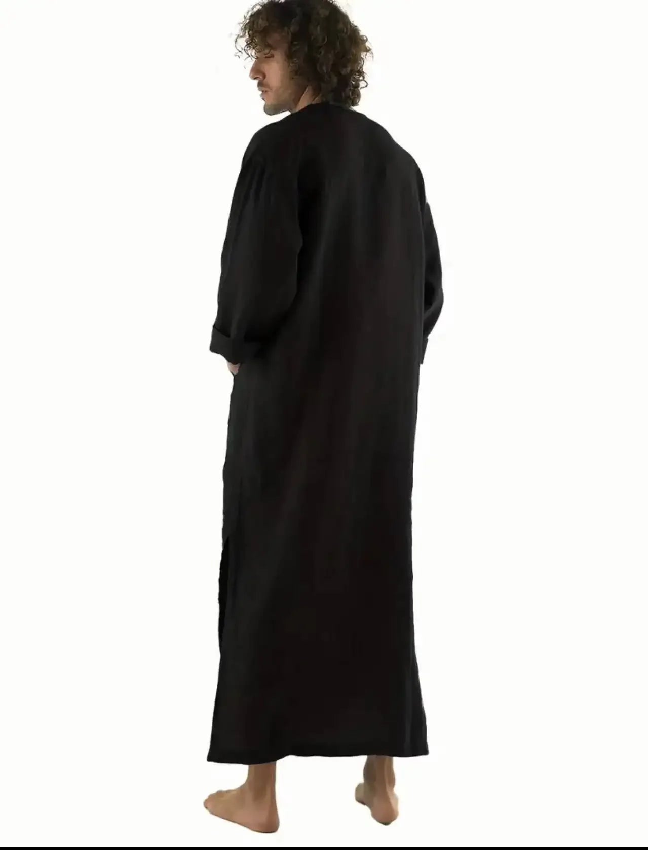 Muslim Robe Men Stand Collar Button Robe Saudi Arabia Kaftan Musulman Abaya Qamis Caftan Fashion Islam Dress Eid S-3XL 2024 New