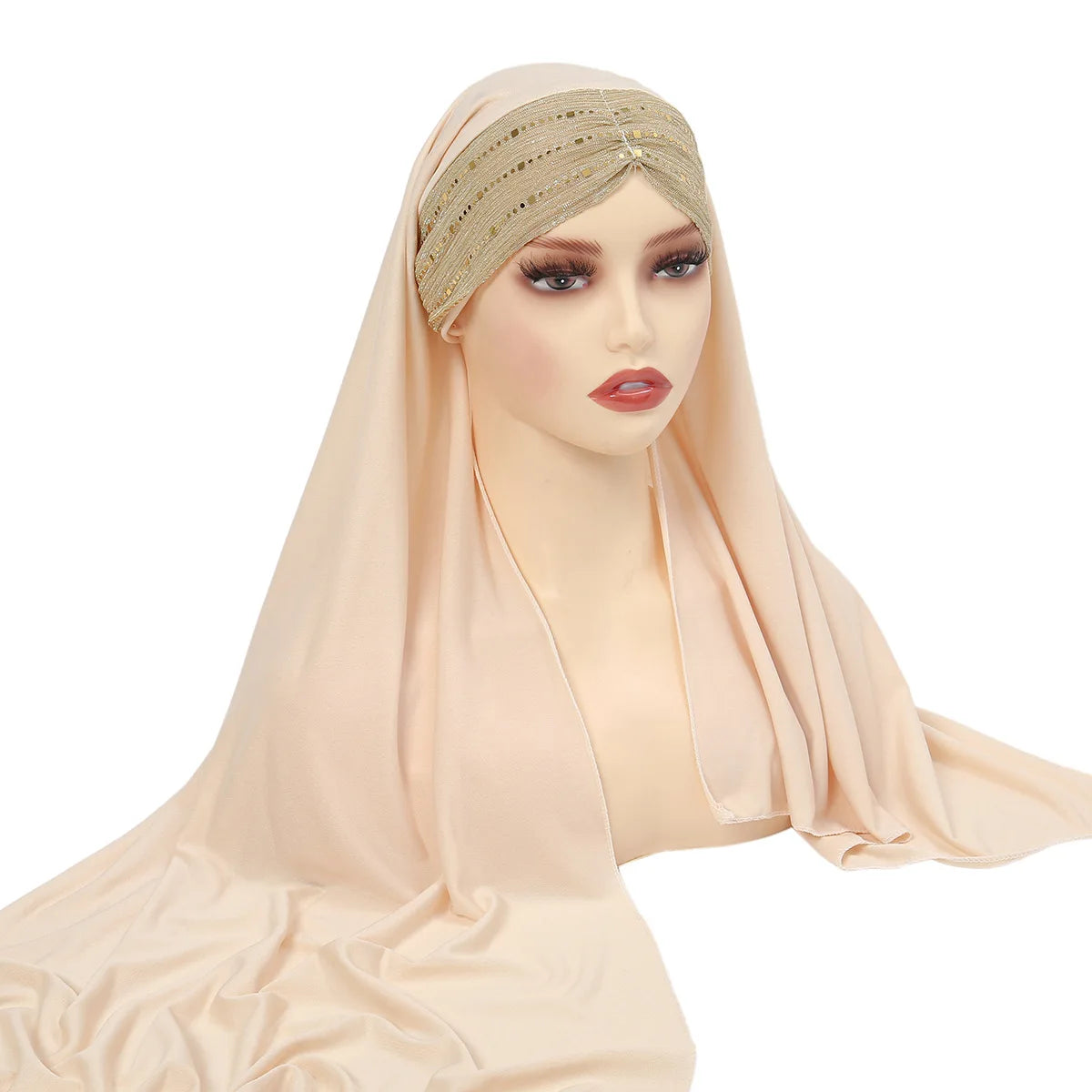 New Muslim Women Khimar Sequin Hijab Cross Forehead Scarf Headwrap Islamic Clothing Headscarf Amira Headband Turbante Mujer