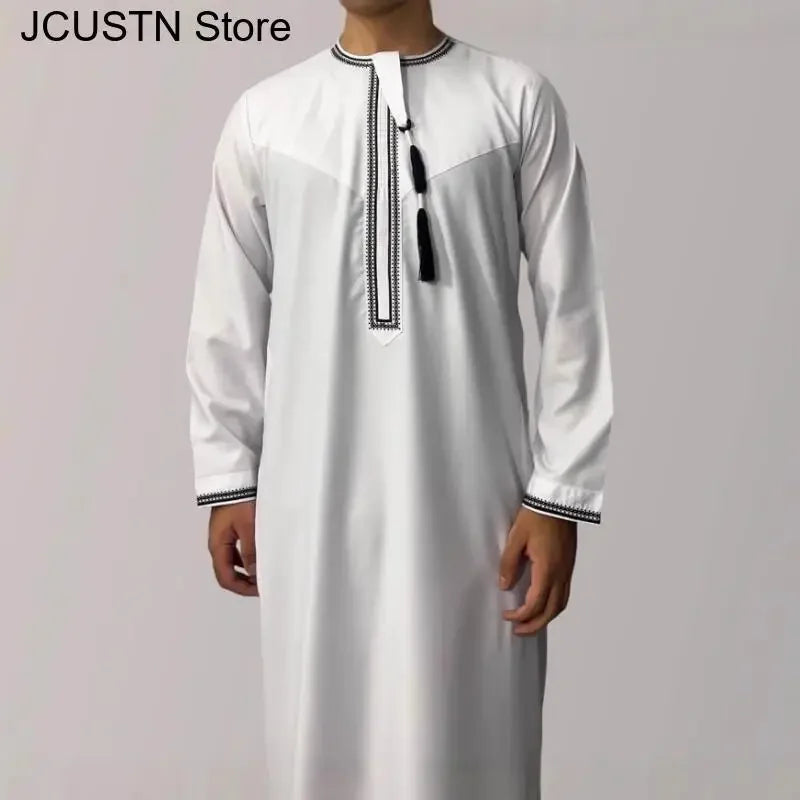 Aman Abaya Jubba Thobe for Men Saudi Arab Kaftan Muslim Men Long Sleeve Pullover Dress Rayer Robe Afghan Male Islam Clothing
