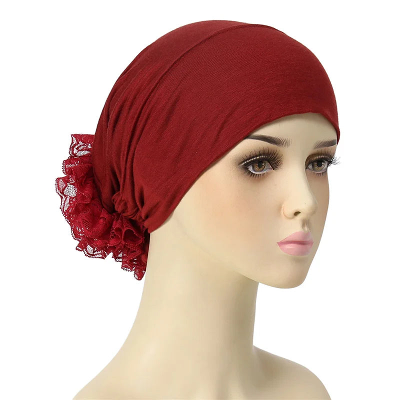 Ramadan Islamic Muslim Modal Cotton Underscarf Plain Lace Floral Wrinkle Hijab Head Scarves Tie Rope Turbans Head Bonne Caps