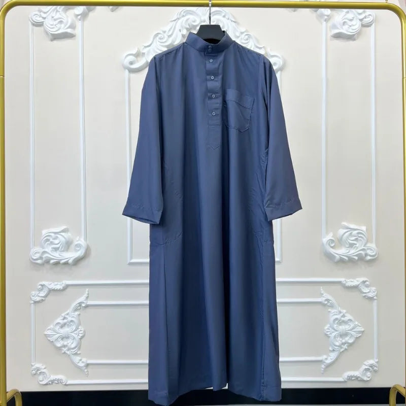 Men's Robe Qatari Stand Collar Robe Pocket Design Arabic Middle Eastern Men's Clothing