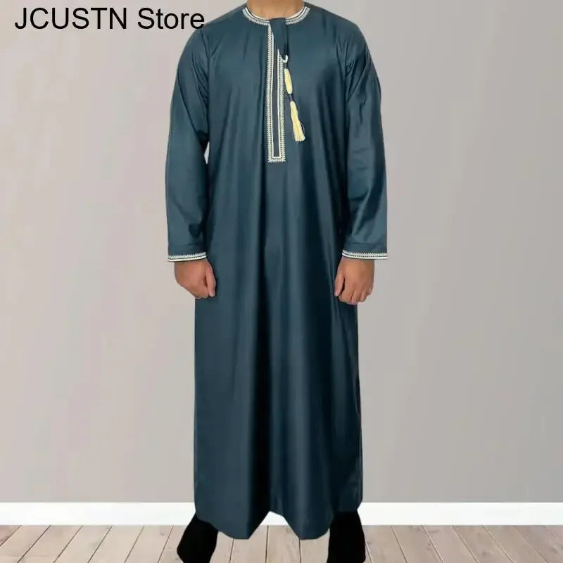 Aman Abaya Jubba Thobe for Men Saudi Arab Kaftan Muslim Men Long Sleeve Pullover Dress Rayer Robe Afghan Male Islam Clothing