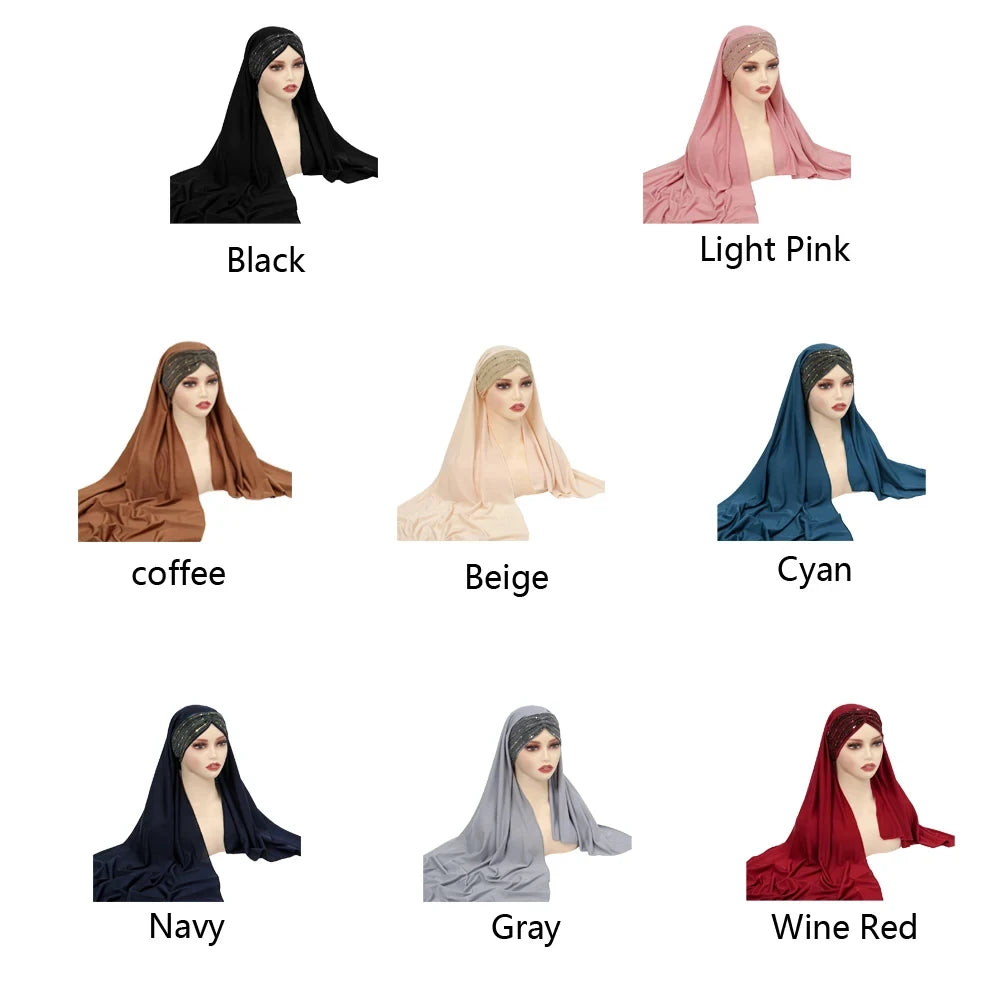 New Muslim Women Khimar Sequin Hijab Cross Forehead Scarf Headwrap Islamic Clothing Headscarf Amira Headband Turbante Mujer