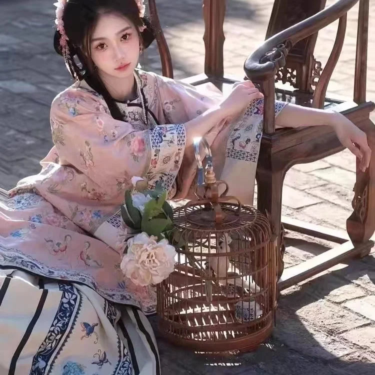 Late Qing Dynasty Ethnic Clothing Heavy Industry Printing Han Women's Hanfu Horse Face Skirt Girls Classic Summer Thin