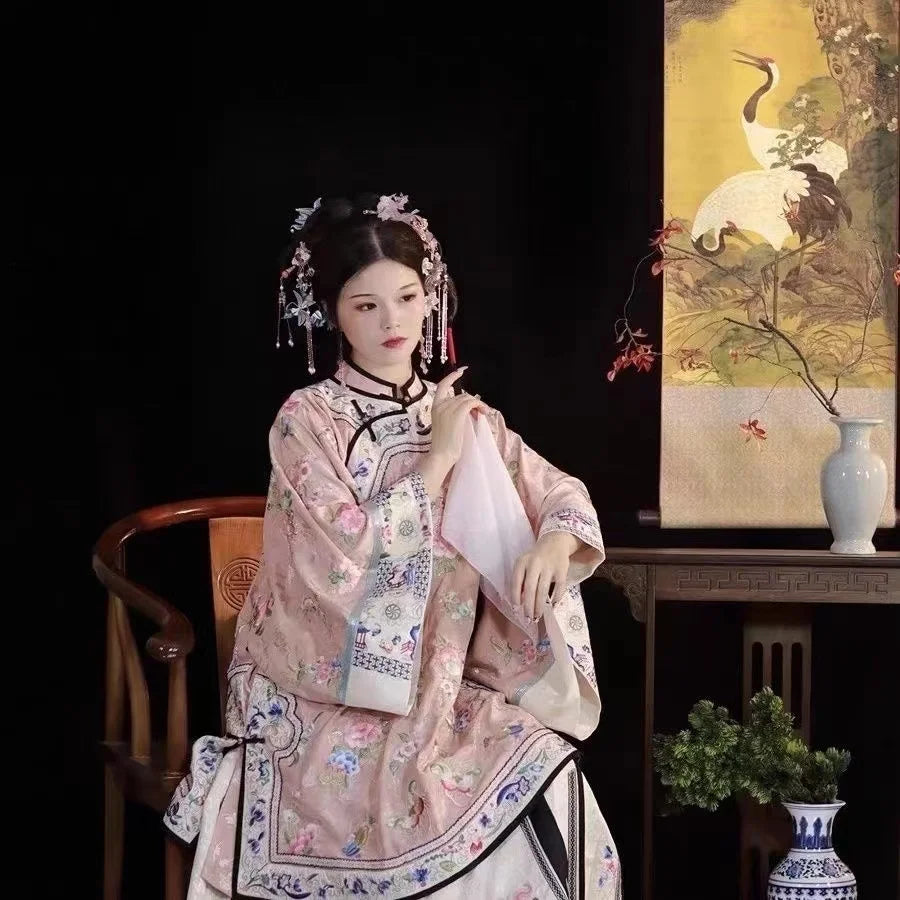 Late Qing Dynasty Ethnic Clothing Heavy Industry Printing Han Women's Hanfu Horse Face Skirt Girls Classic Summer Thin
