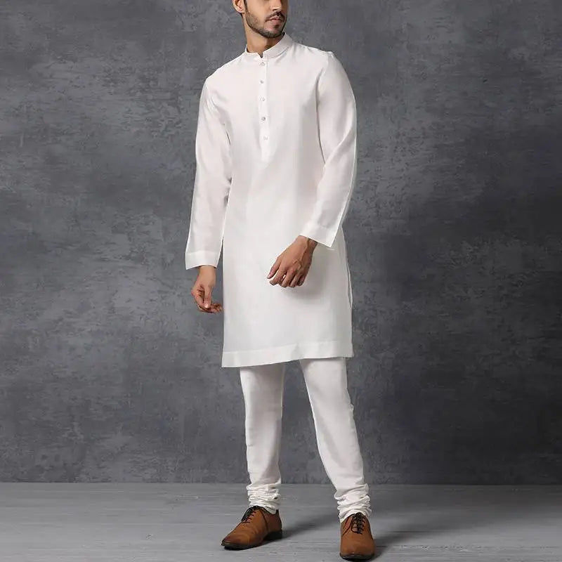 INCERUN Men Muslim Shirt Stand Collar Long Sleeve Islamic Arab Kaftan Solid Color Streetwear Casual Long Shirts Men Clothing 5XL