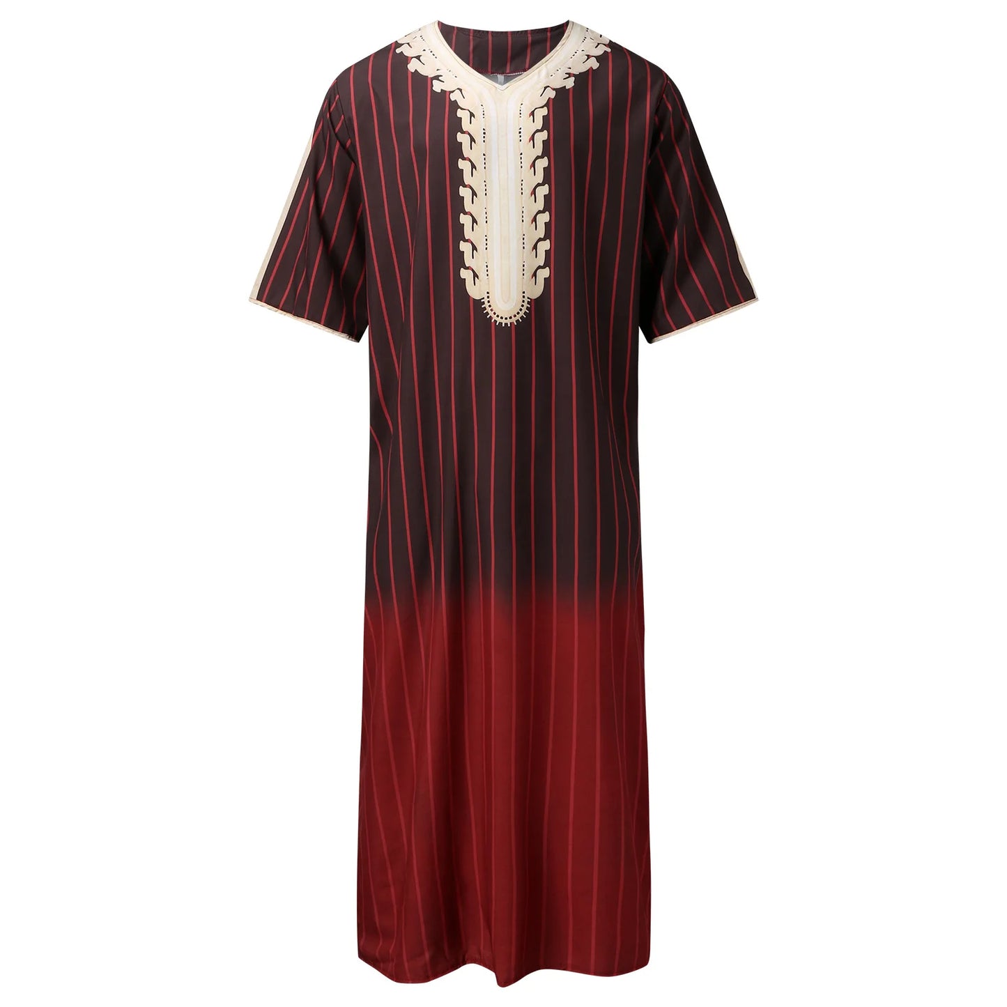 Kaftan Summer Middle Eastern Men's Arab Robe Loose V-neck Short Sleeved Printed Men's Muslim Clothing Islamic Clothing Kaftan