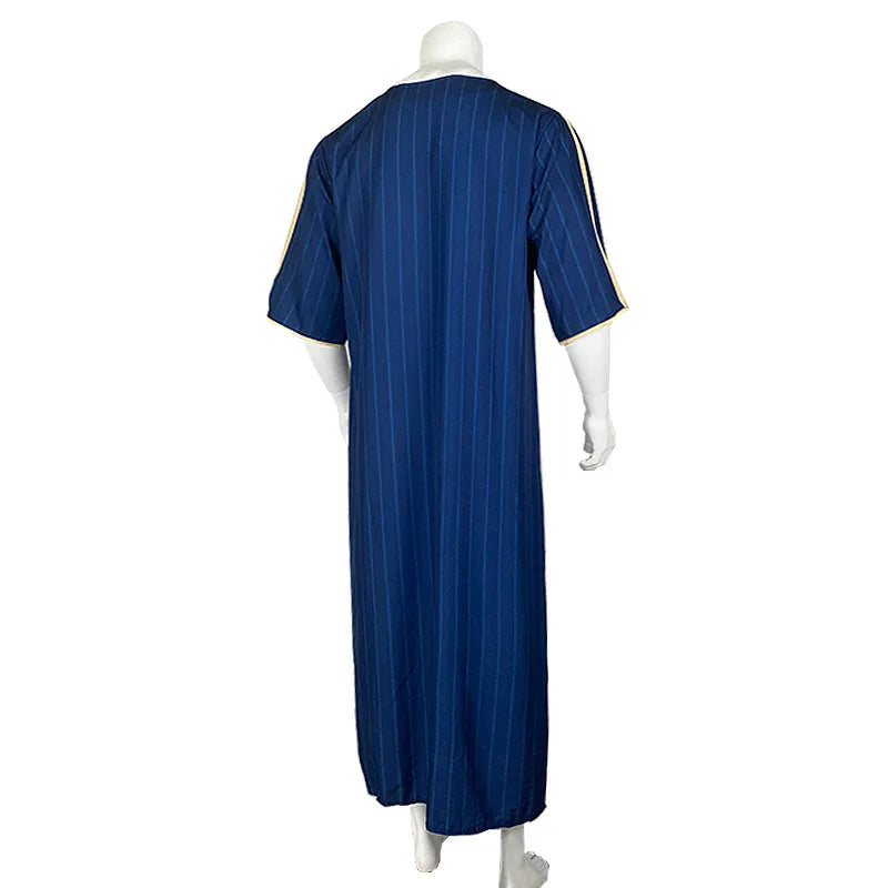 Kaftan Summer Middle Eastern Men's Arab Robe Loose V-neck Short Sleeved Printed Men's Muslim Clothing Islamic Clothing Kaftan