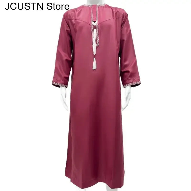 Aman Abaya Jubba Thobe for Men Saudi Arab Kaftan Muslim Men Long Sleeve Pullover Dress Rayer Robe Afghan Male Islam Clothing