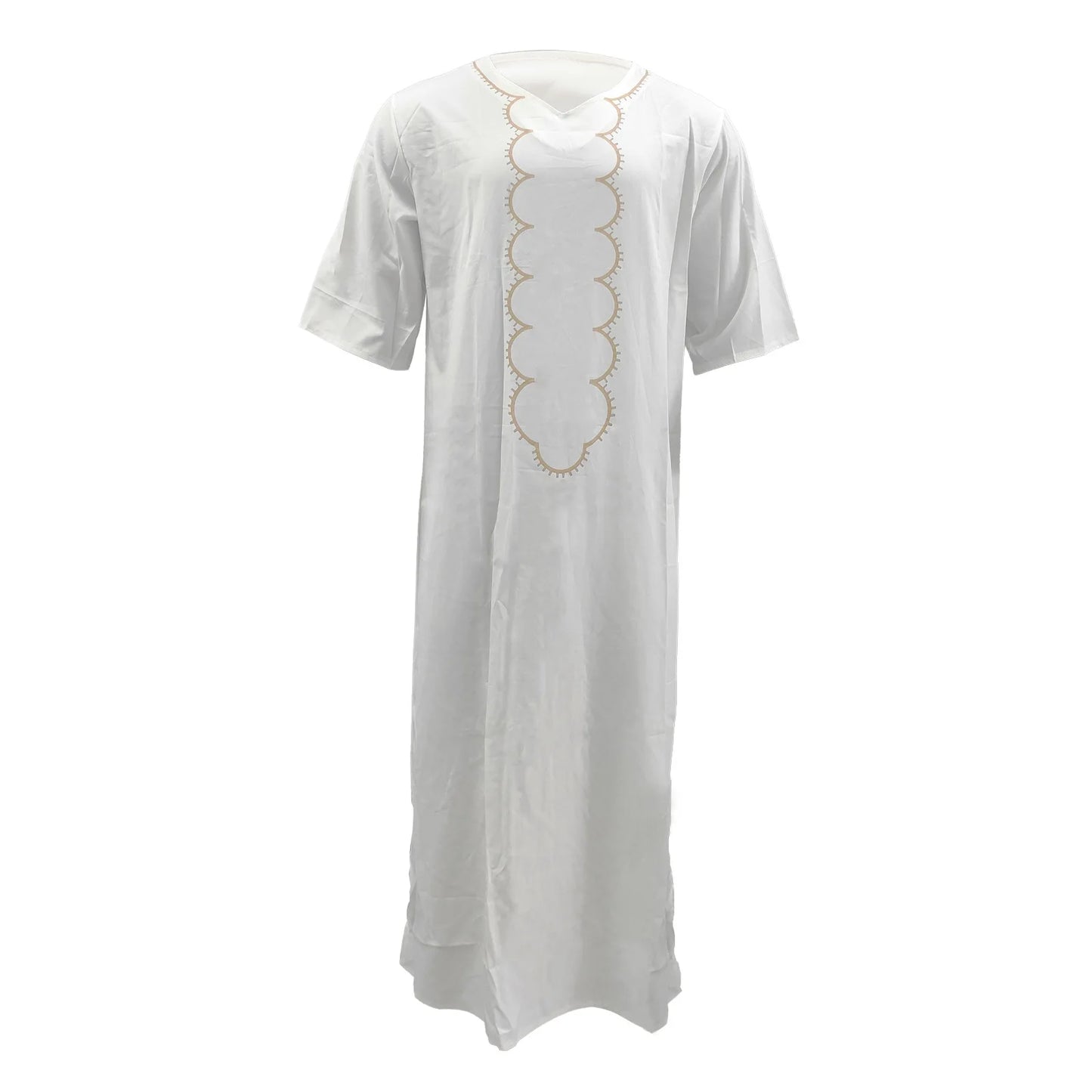 Kaftan Summer Middle Eastern Men's Arab Robe Loose V-neck Short Sleeved Printed Men's Muslim Clothing Islamic Clothing Kaftan