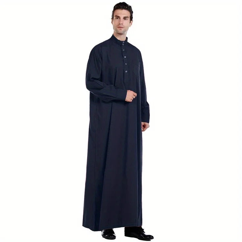 Men's Robe Qatari Stand Collar Robe Pocket Design Arabic Middle Eastern Men's Clothing