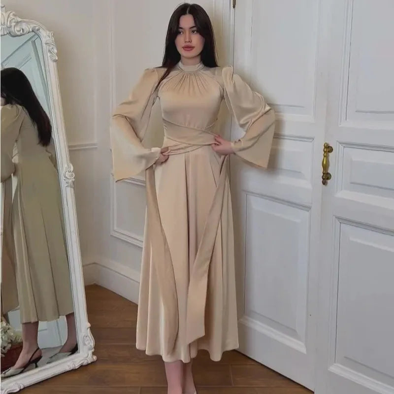 Eid Muslim Party Dress for Women Abaya Morocco Satin Dresses Ramadan Lace-up Abayas Kaftan Islam Dubai Arab Long Robe