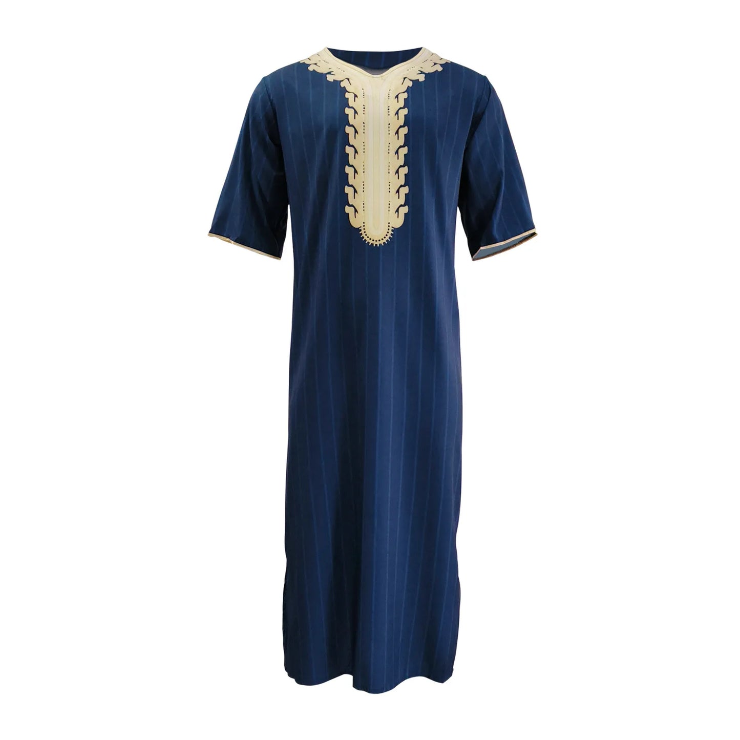 Kaftan Summer Middle Eastern Men's Arab Robe Loose V-neck Short Sleeved Printed Men's Muslim Clothing Islamic Clothing Kaftan