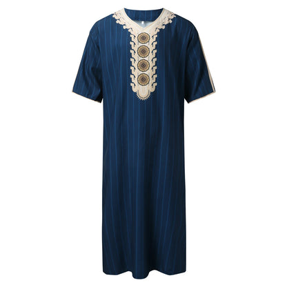 Kaftan Summer Middle Eastern Men's Arab Robe Loose V-neck Short Sleeved Printed Men's Muslim Clothing Islamic Clothing Kaftan