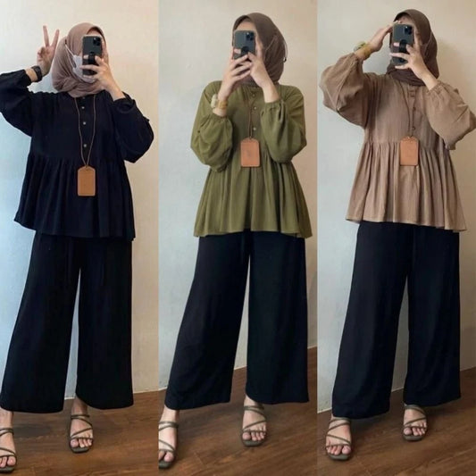 Solid Color Loose Women's T Shirts All Match A-line Muslim Blouse Long Sleeve Islamic Clothing Bottoming Shirts Office