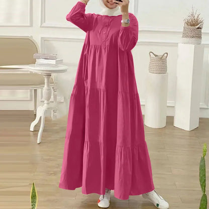 ZANZEA Fashion Women Long Sleeve Solid Ruffles Sundress Islamic Clothing Autumn Muslim Abaya Long Dress Robe Femme Eid Mubarek