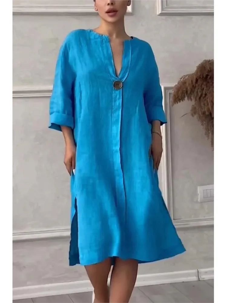 Y2k Long Sleeve Linen Maxi Dress Women Summer2024 Summer Casual Solid Color Party Loose Long Dresses Elegant Vestidos